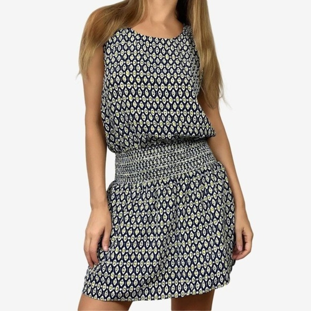 Joie Lawska Mini Dress Size M Blue Silk Geometric Casual‎ Boho Chic Softcore